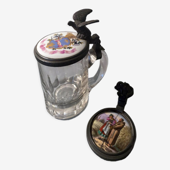 Chope bière verre cristal 1854 Carl Metz Reinhard Hirsch avec aigle