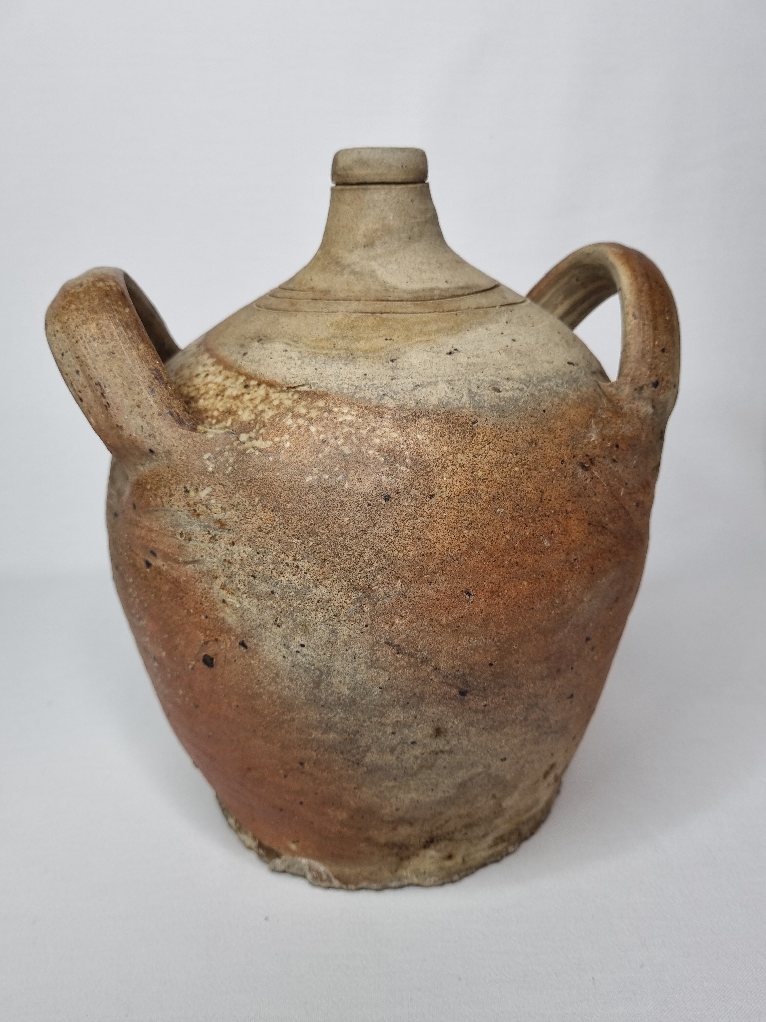 Set of three ancient ladies-jeannes in enamelled terracotta