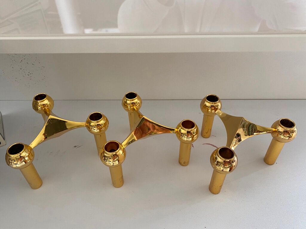 Series of 3 gold Nagel modular candlesticks