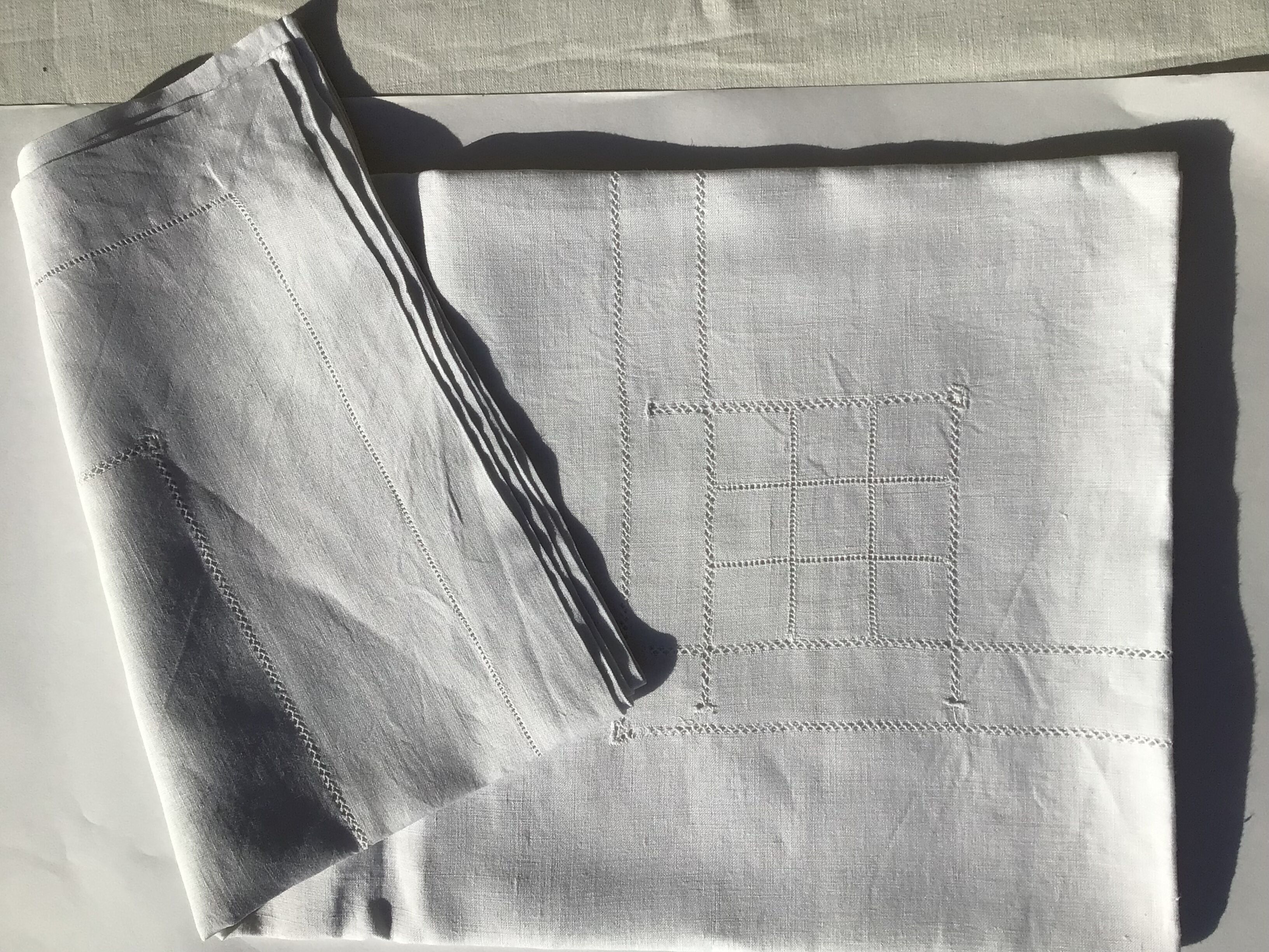 Square linen tablecloth fine days lines and squares