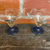 Set of 6 Ice Cream Bowls Design LA ROCHERE Coloured Glass France #D848