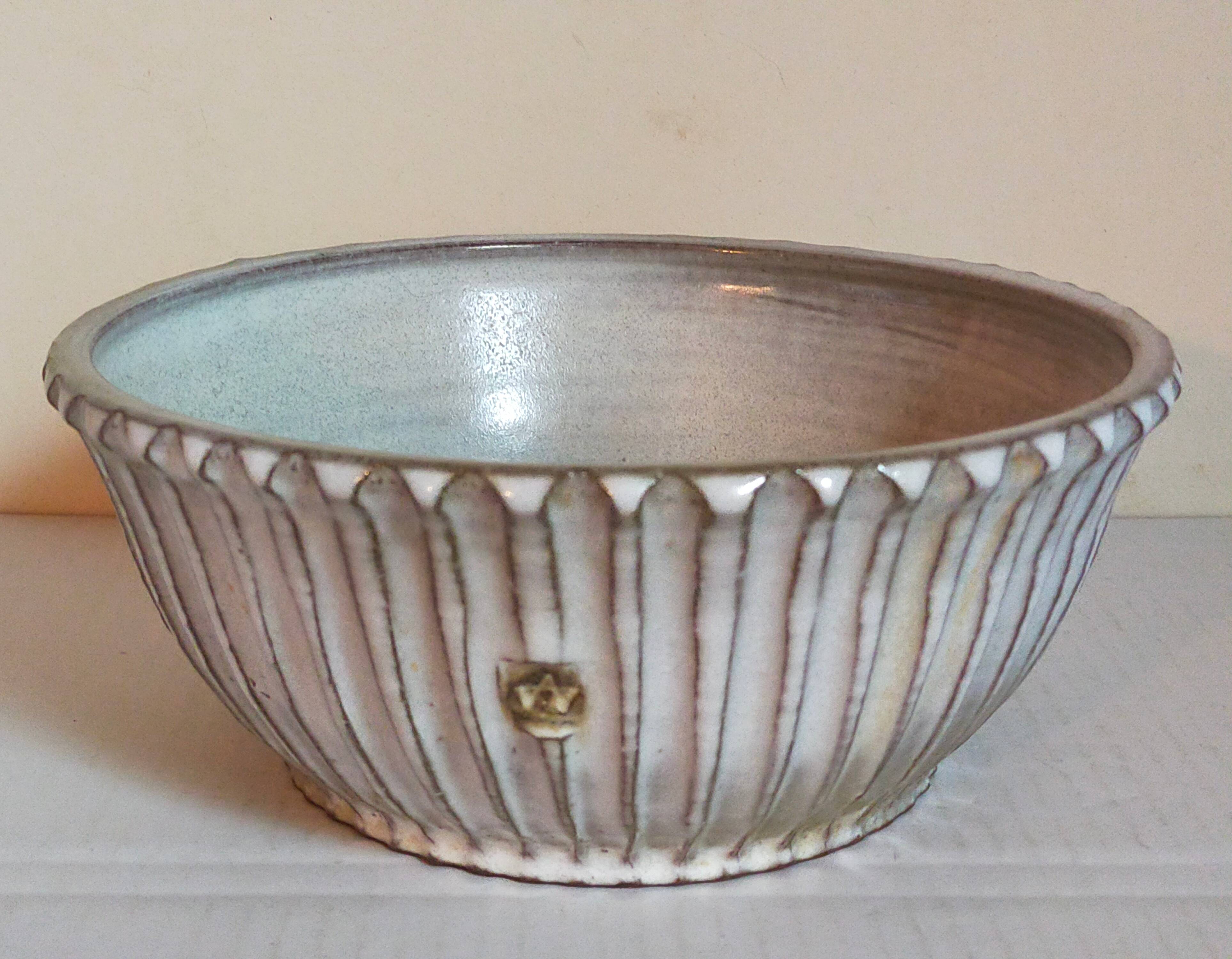 Vintage fluted enameled earthenware potter's salad bowl