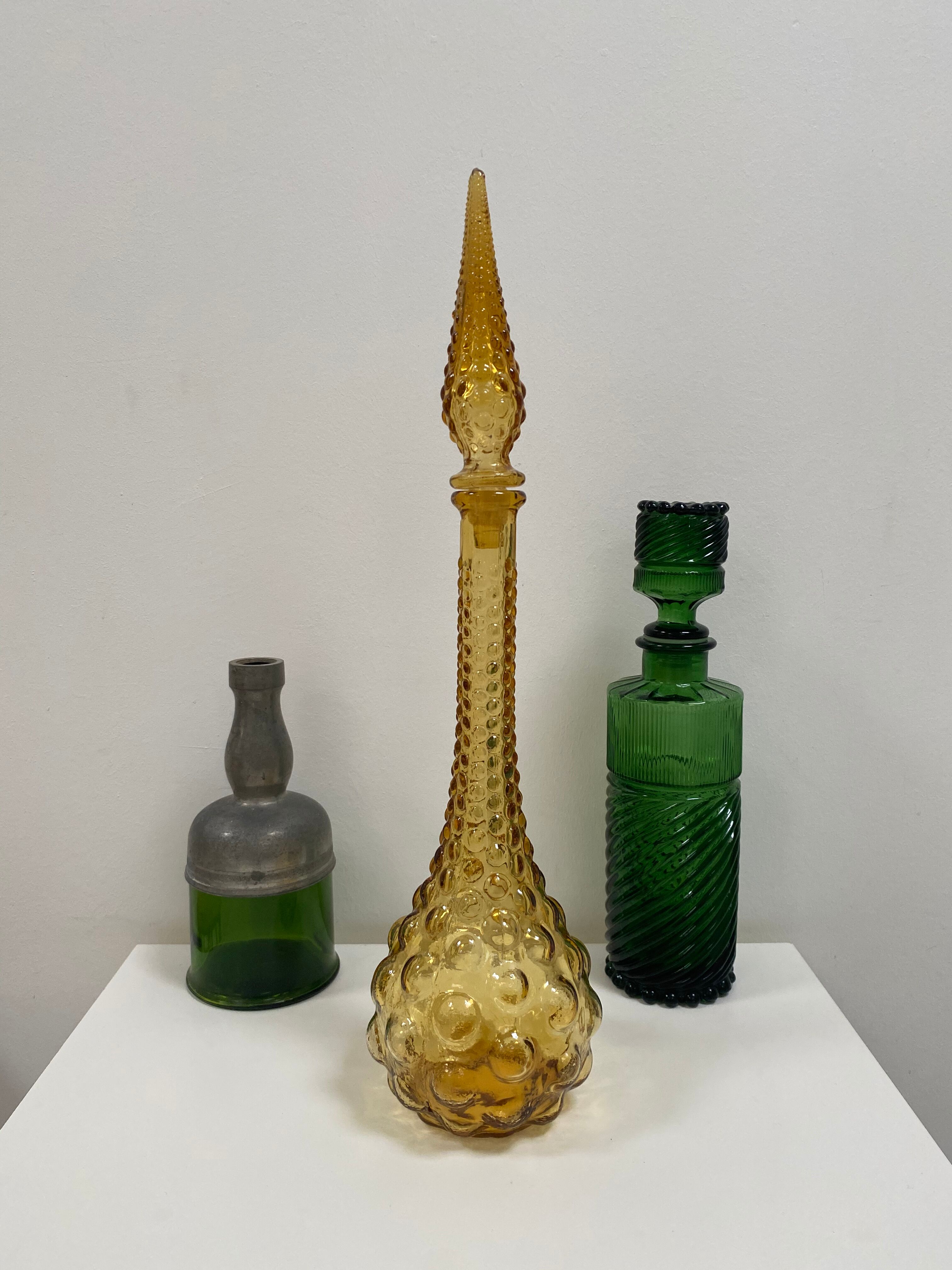 Italian Empoli carafe in amber bubbled glass