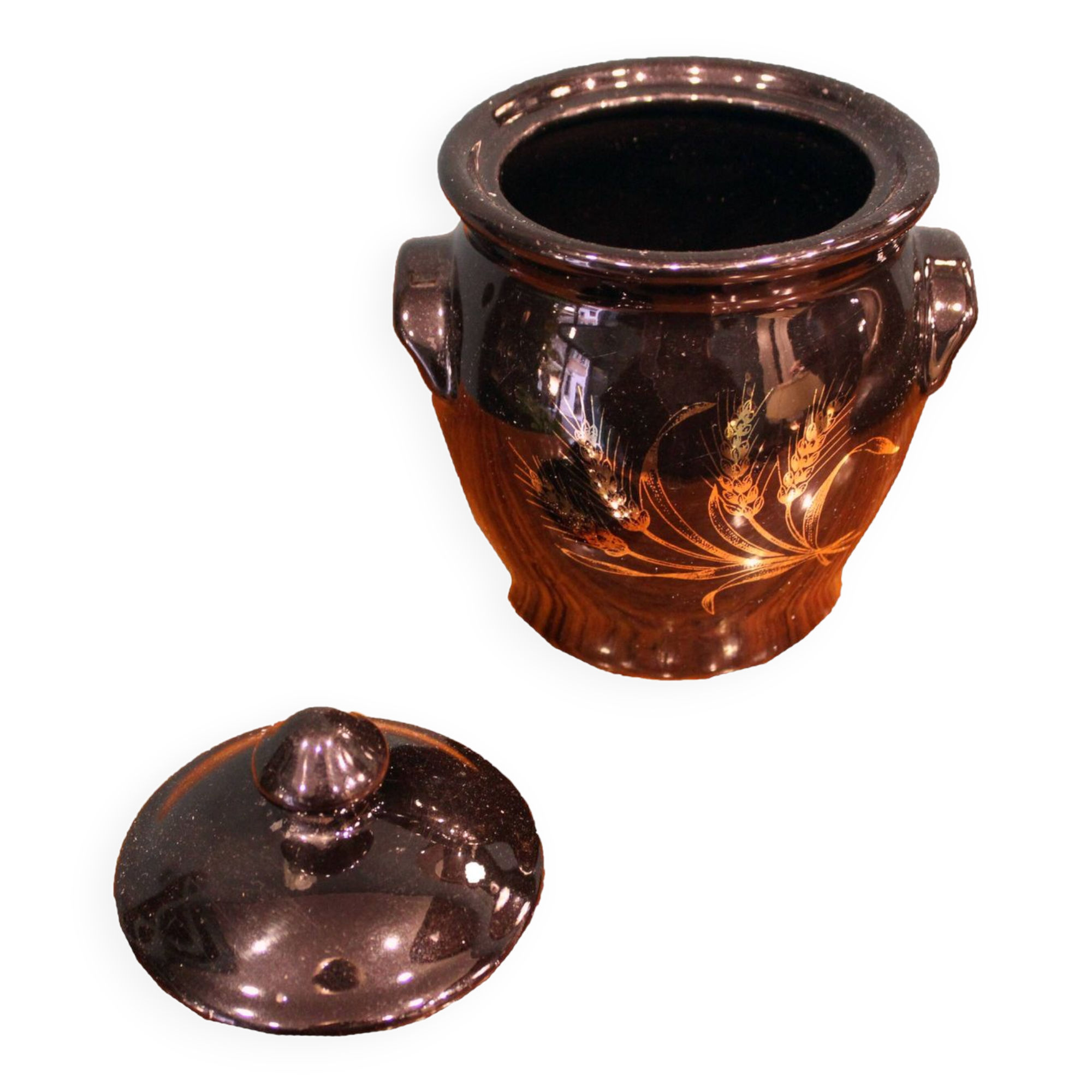 Vaso container, laccato black decorated in gold, France 1970s, in ottimo stato.