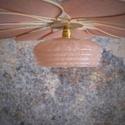 Rattan and Pink Linen Flower Pendant Light and Vintage Clichy Glass Globe