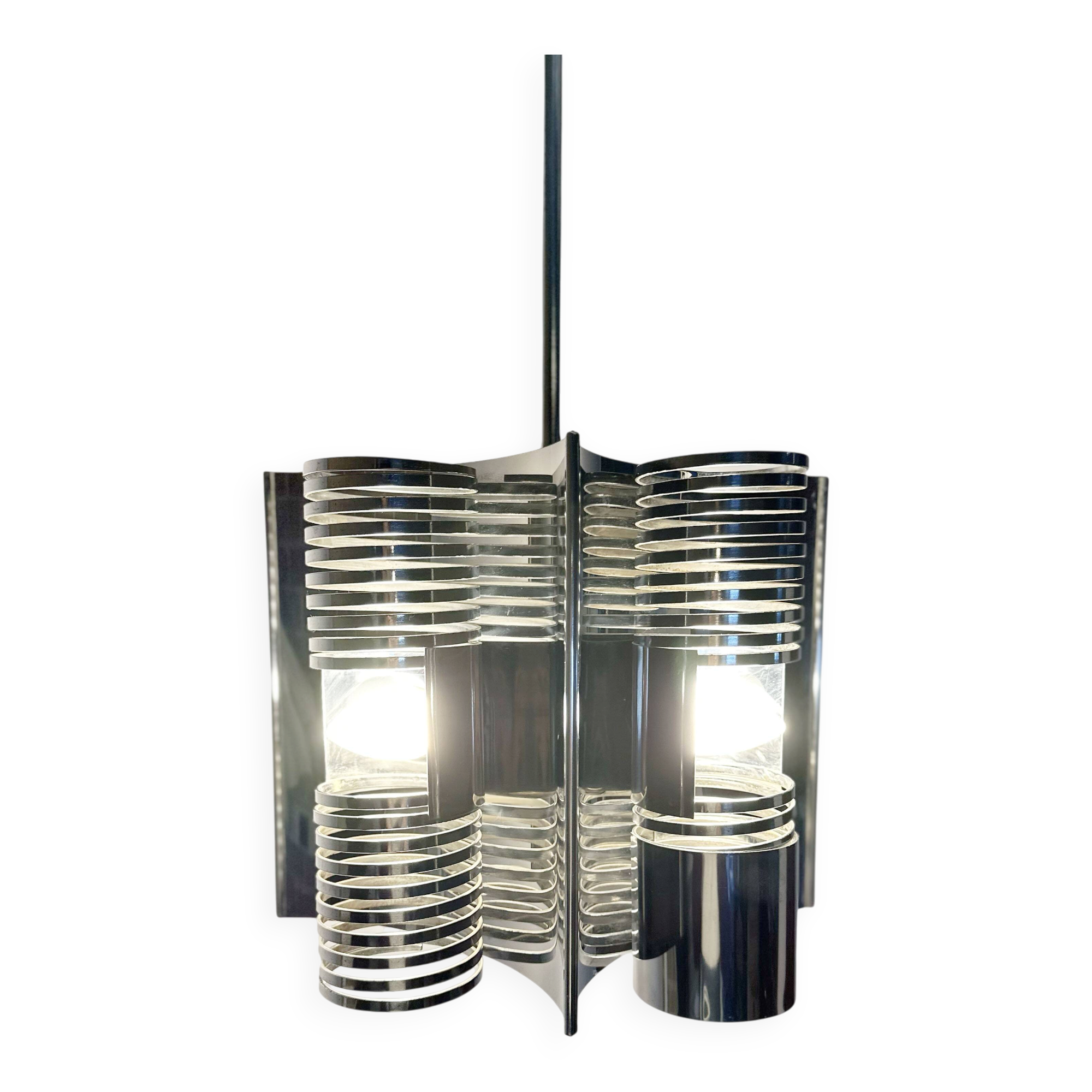 70s chrome Space Age hanging lamp