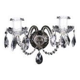 Antique wall light with 2 lights from the 1900s, featuring crystal bobeches and pendants.