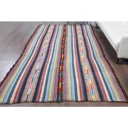 Vintage Turkish Oushak Handmade Wool Cotton Blue Kilim Area Rug 175x317