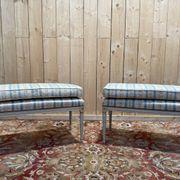 Pair of Louis XVI benches in lacquered and gilded wood