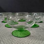 6 superb antique liqueur glasses on green stems, vintage cut glass