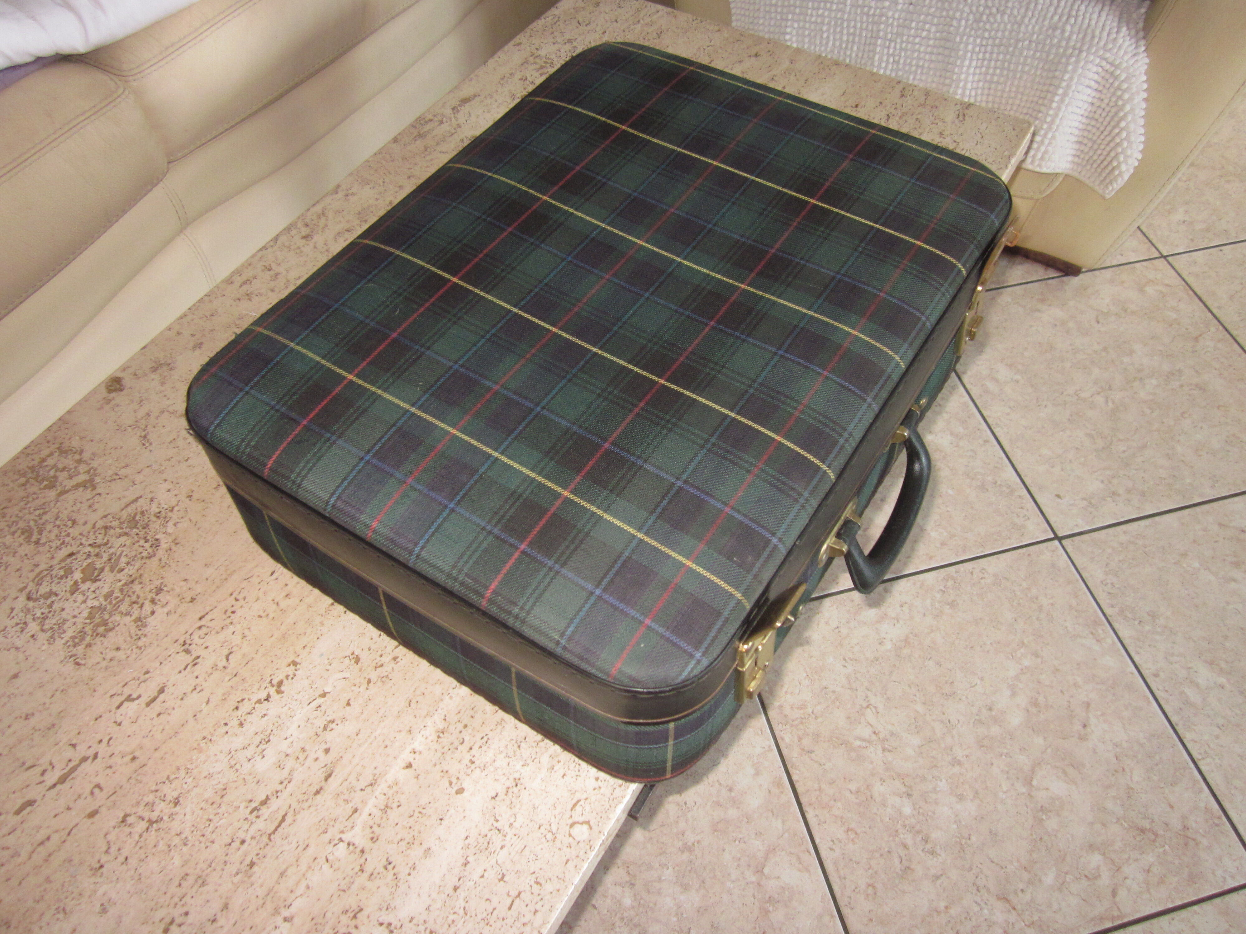 Vintage suitcase scottish fabric