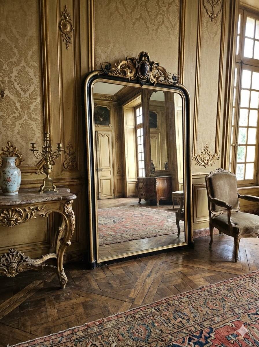 Napoleon III mirror from the 19th century with gold leaf, 190cm H