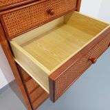Vintage chest of drawers in rattan, wood and cane