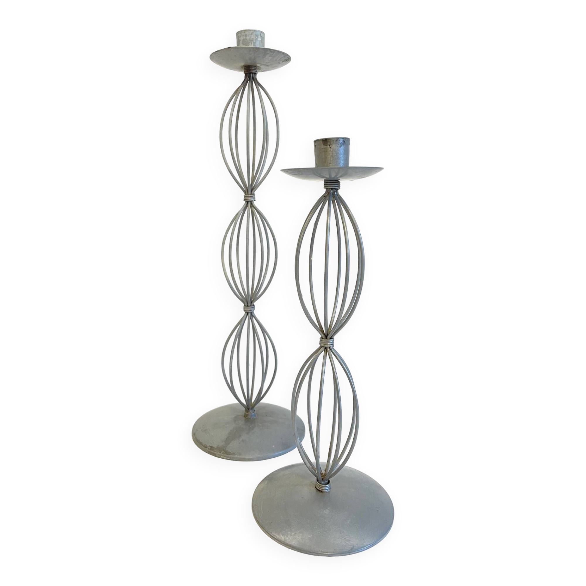 Geometric METAL CANDLE HOLDERS Patinated Gray