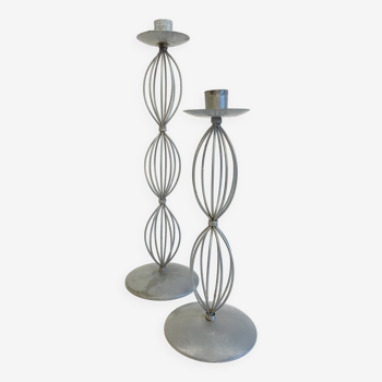 Geometric METAL CANDLE HOLDERS Patinated Gray