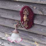 Art Nouveau Wall Sconce: French Metal, Opaline Rose Shade, C1950s