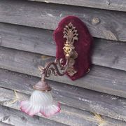 Art Nouveau Wall Sconce: French Metal, Opaline Rose Shade, C1950s