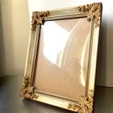 Antique wooden frame with metal gold colored details 28 cm x 22 cm convex glass