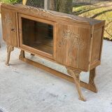 Parisian art deco 2-part buffet renovated in solid oak and marble 1940
