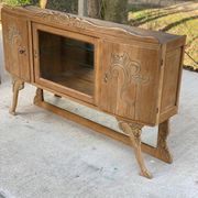 Buffet parisien art déco 2 corps en chêne massif et marbre, 1940, rénové