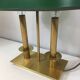 Pair of Two-Light Table Lamps in Brass with Green Shades. Work F