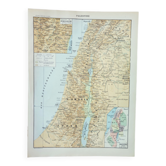 Gravure • Palestine, carte, Jésus, religion • Affiche originale et vintage de 1898