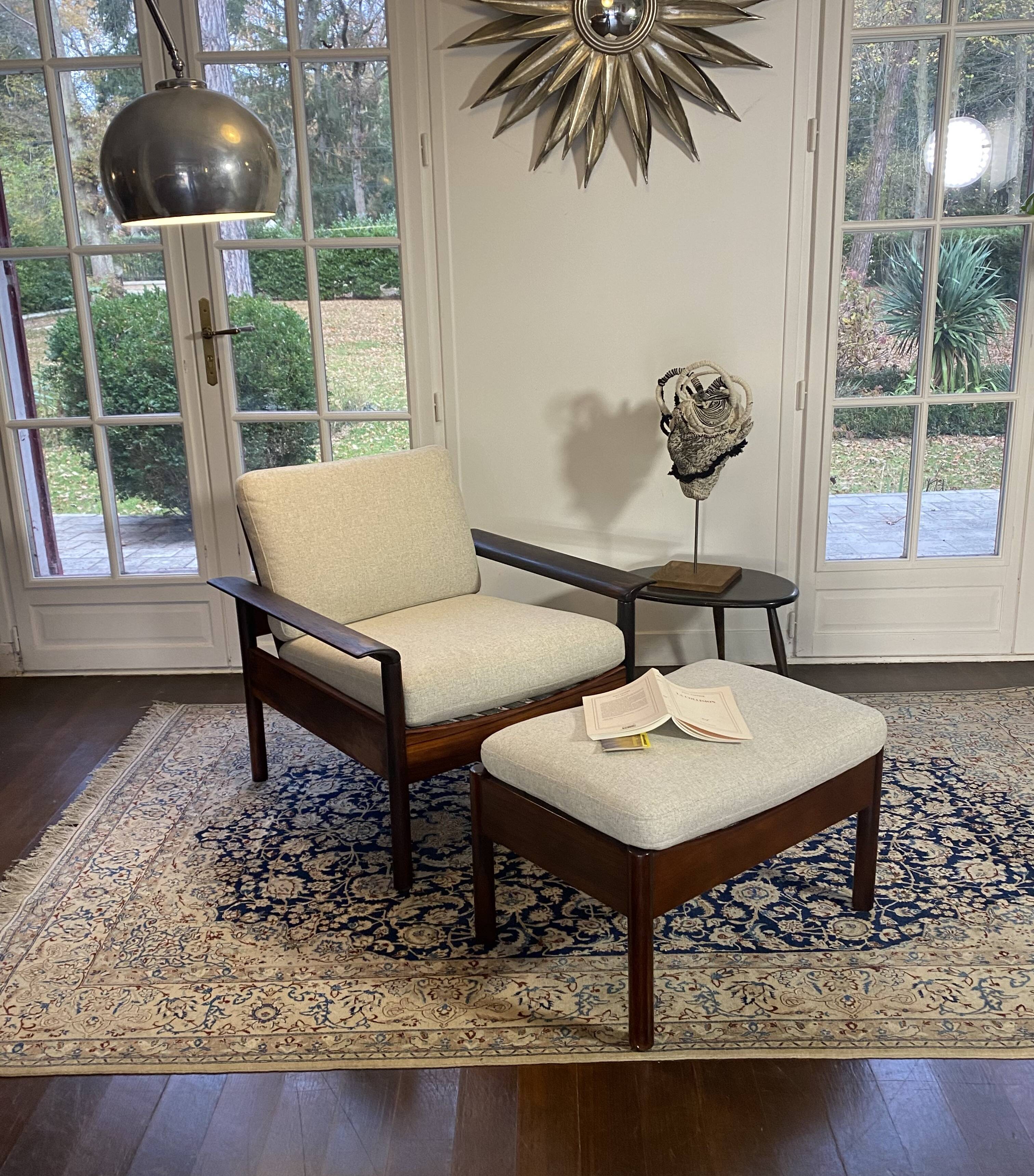 Fauteuil & Ottoman Hans Olsen – Vatne Møbler Danemark, 1960 Palissandre