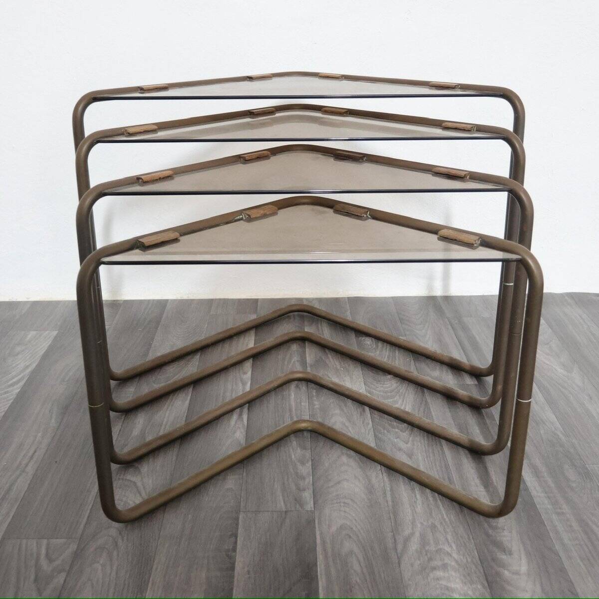 Modular Metal and Glass Coffee Tables, 1960s, Set of 4