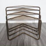 Modular Metal and Glass Coffee Tables, 1960s, Set of 4