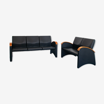 Set 2 sofas trhona 3+2 seats eco-leather black design 70s vintage modern