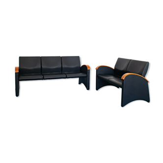 Set 2 sofas trhona 3+2 seats eco-leather black design 70s vintage modern