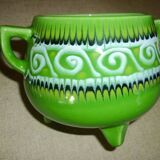Green tripod pot with ceramic lid