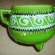 Green tripod pot with ceramic lid