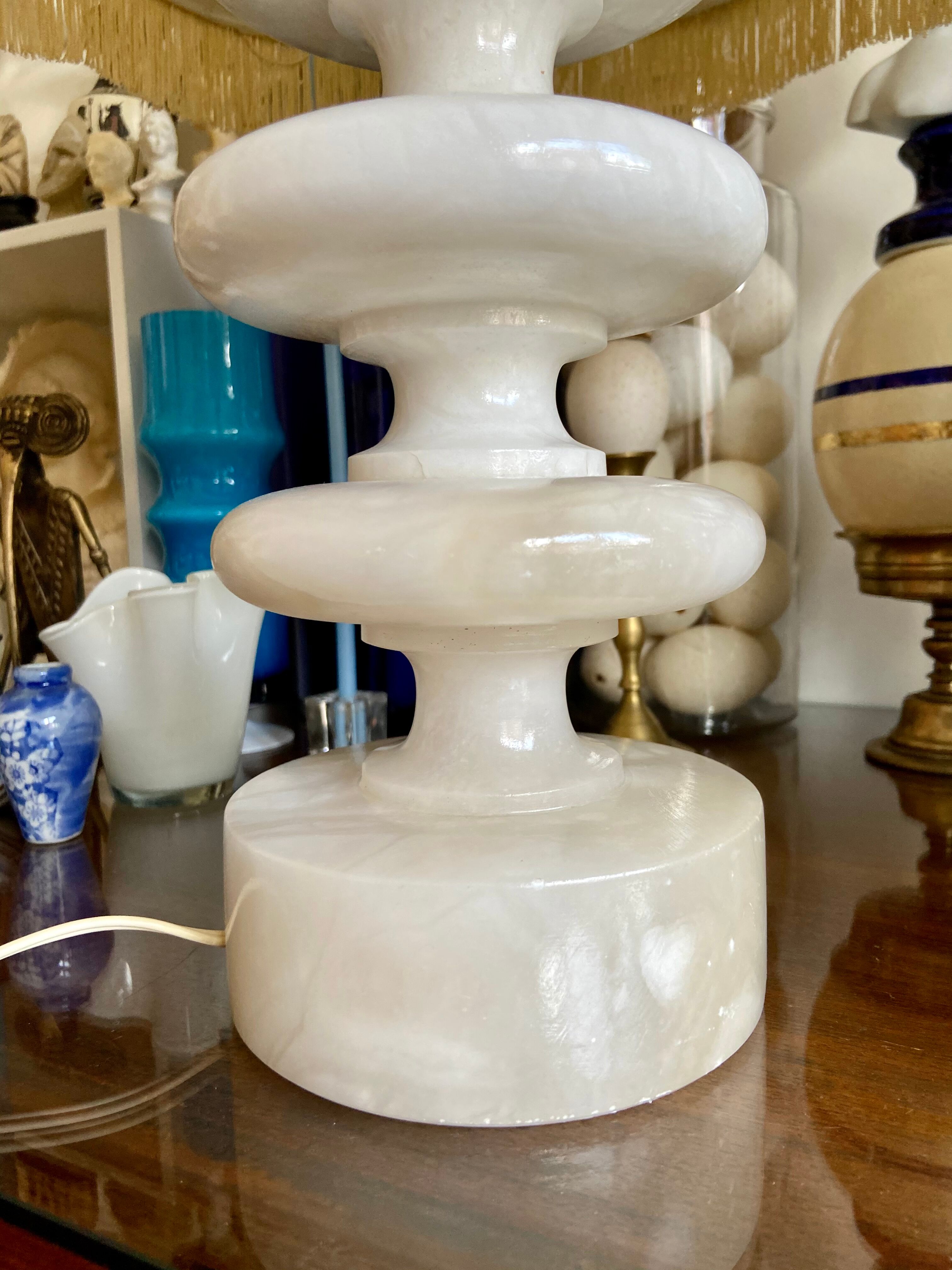 Alabaster table lamp and beige cotton