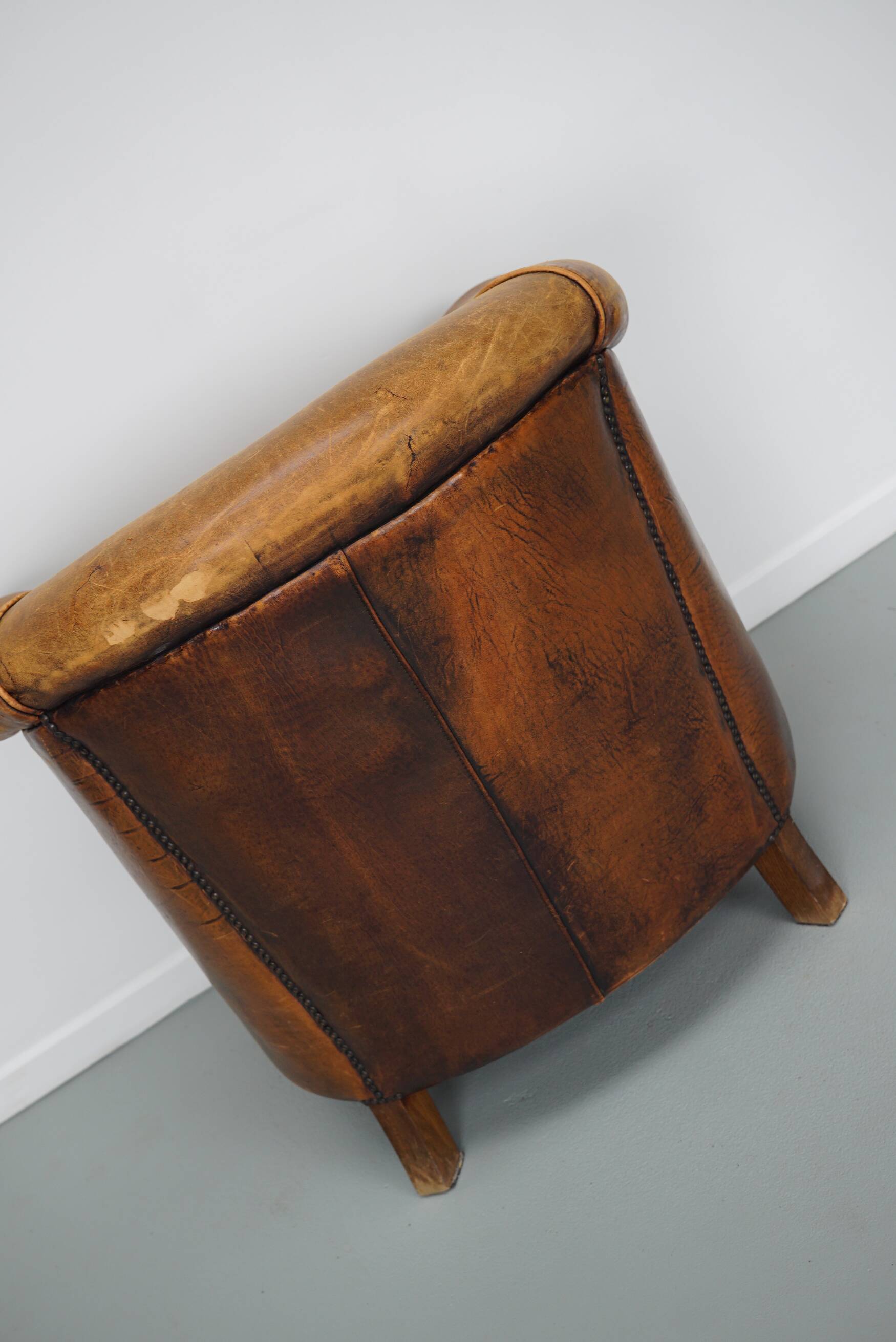 Fauteuil Club Vintage en Cuir Couleur Cognac, Pays-Bas