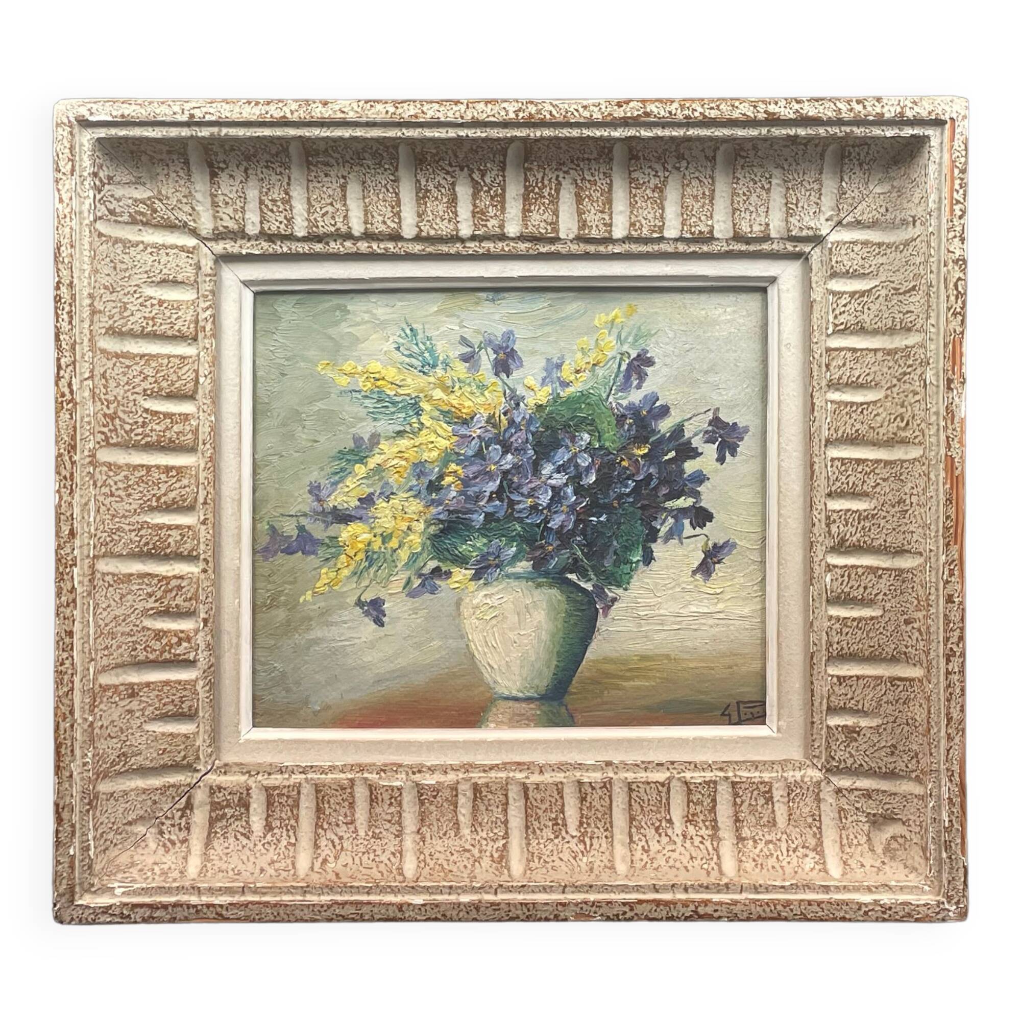 Painting in Oil frame on panel Signed Paget, Vase au Bouquet