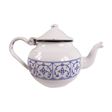 Teapot enamel white and blue