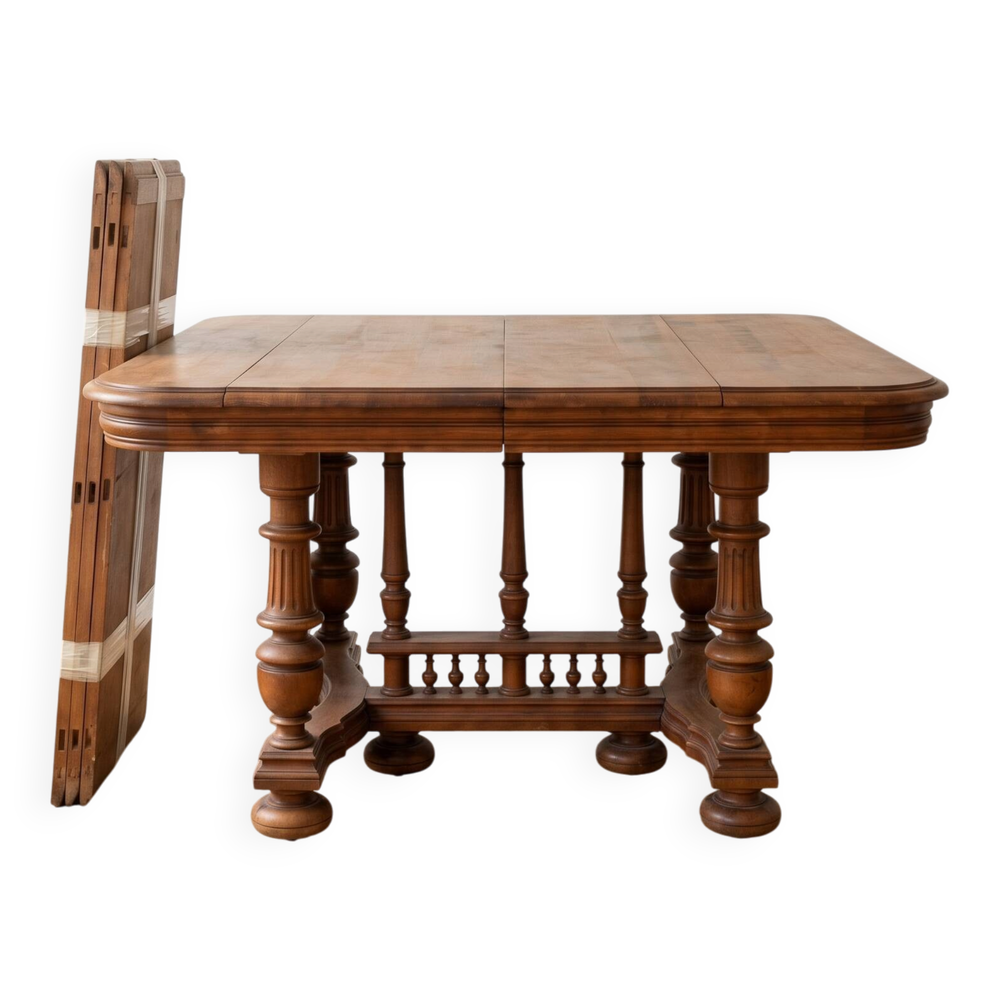 Antique extendable dining table made of solid wood.
