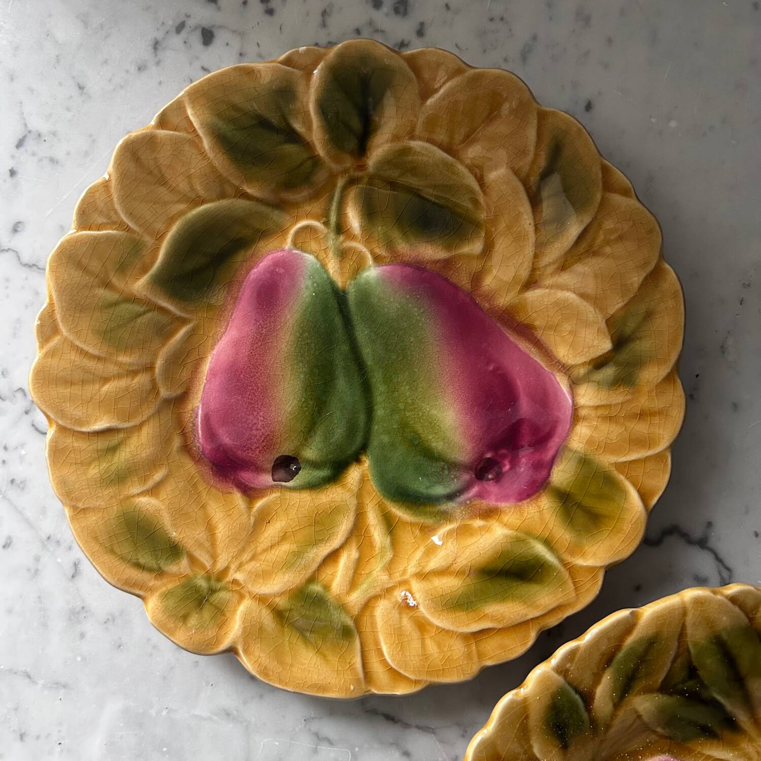 Pair of Sarreguemines slipware plates