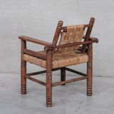 French Art Deco Cord and Oak Armchair
