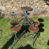 6 adjustable industrial workshop stools, 50s/60s