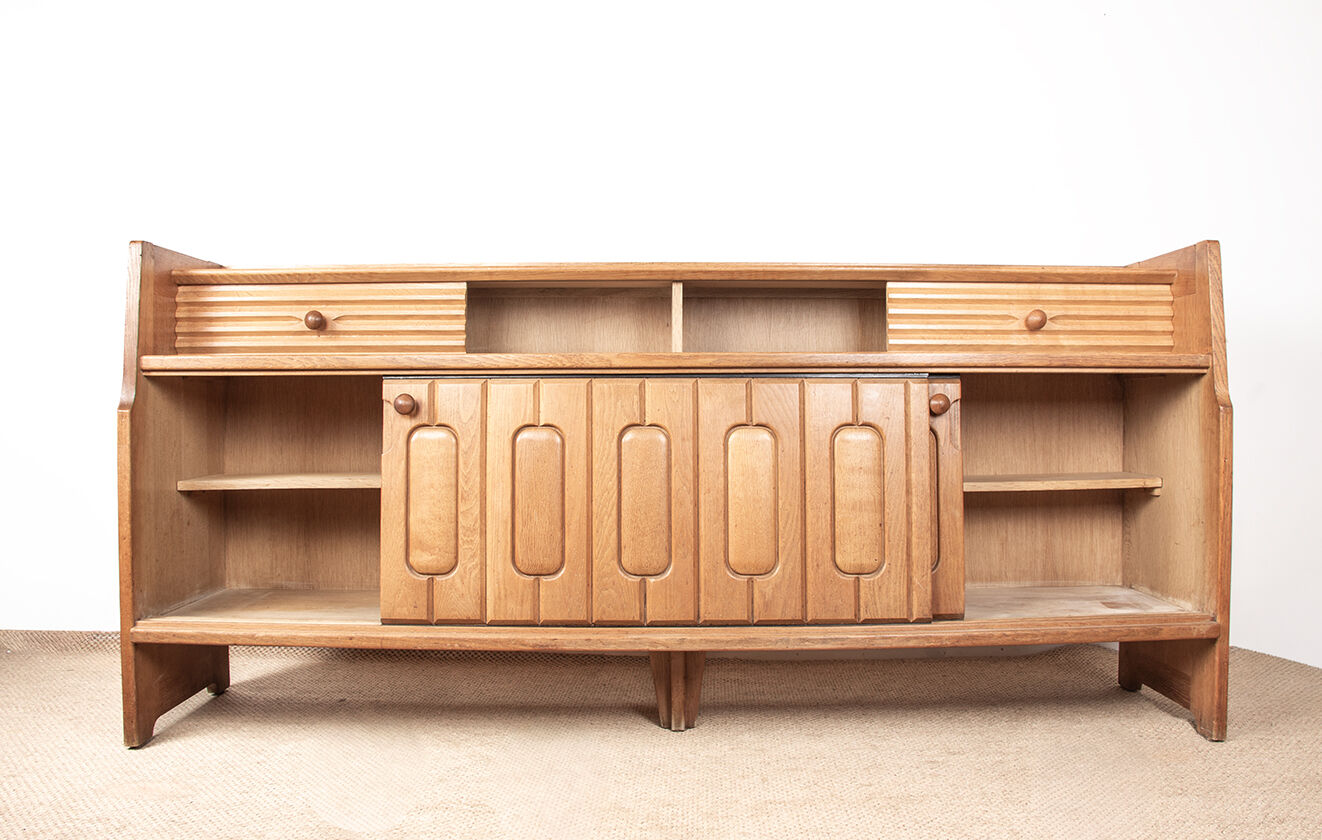Large sideboard in Oak and Danikowski ceramics, Guillerme and Chambron.