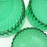 3 glass bowls soaked emerald green - Arcoroc France - vintage 60s