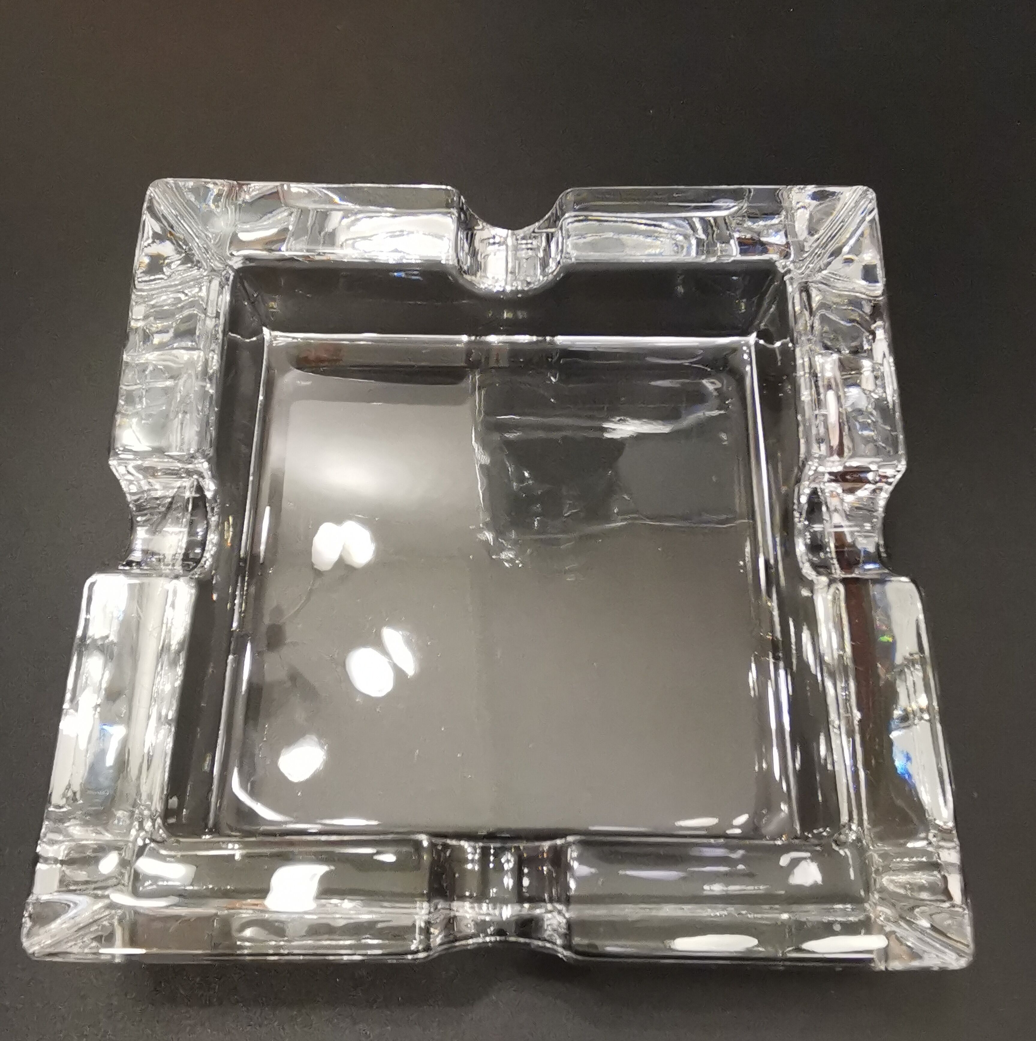 Imposing minimalist vintage crystal ashtray from the 70s