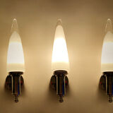 3 vintage chrome and Murano glass wall lamps, 70s