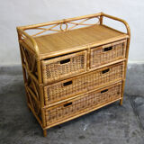 Rattan and bamboo chest of drawers 70s