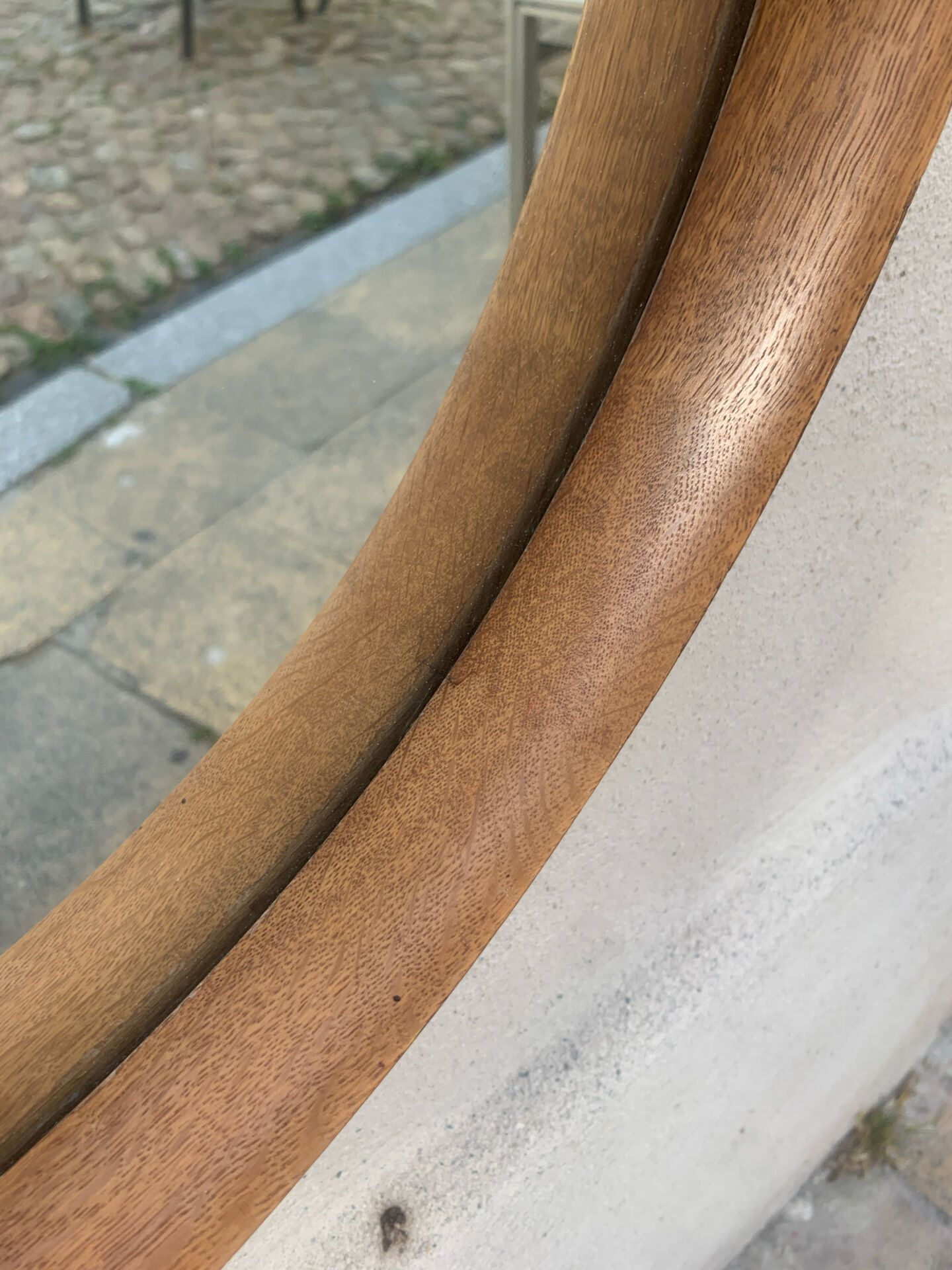Scandinavian round mirror in teak