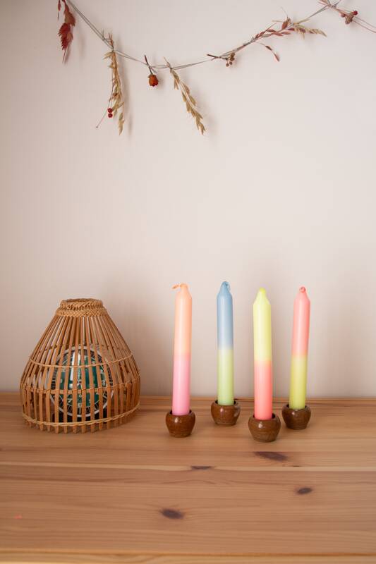 4 brown stoneware candle holders