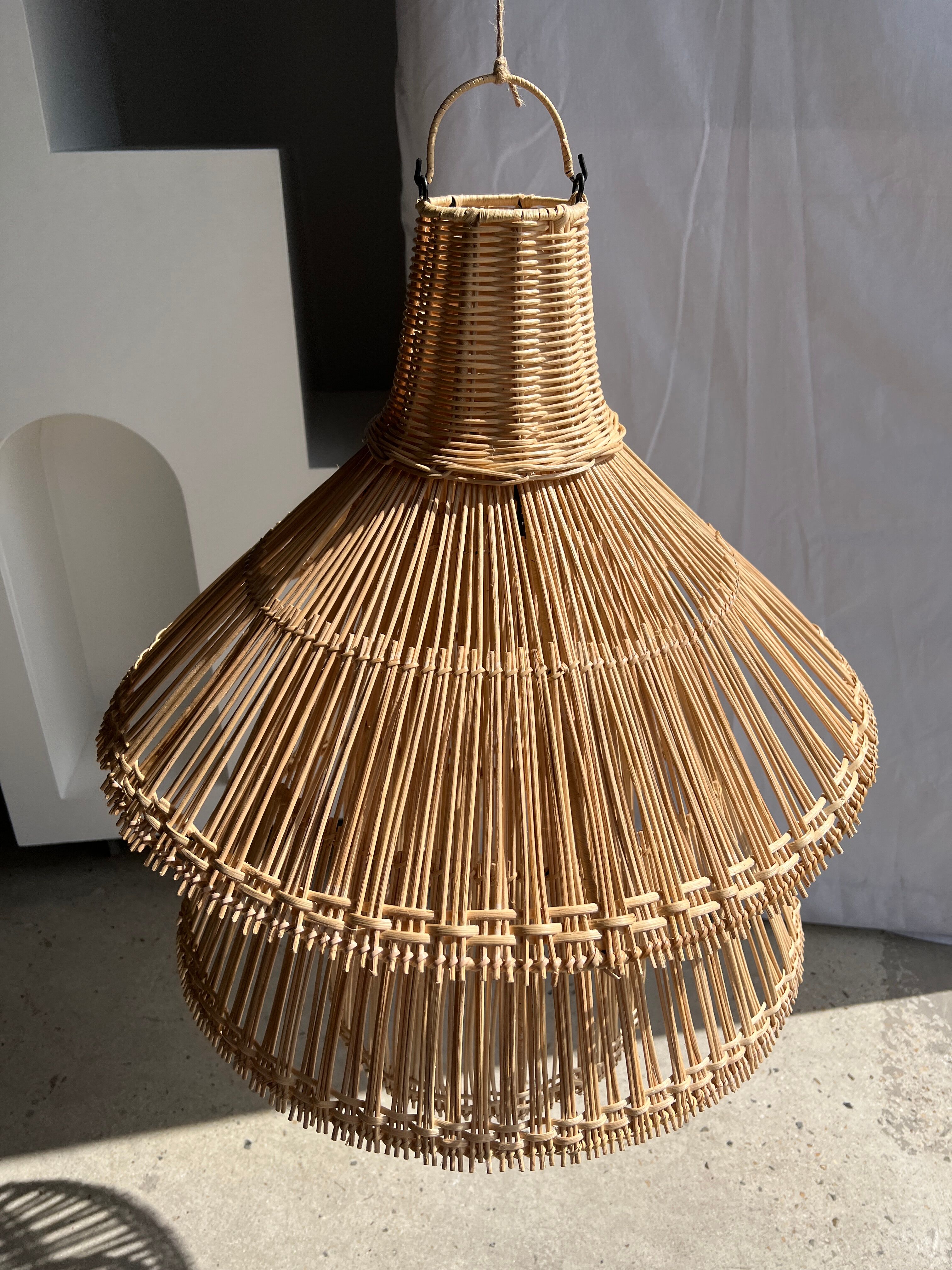 Rattan pendant lamp or light in the shape of an Asian lantern