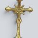Ornate engraved brass crucifix, Christian cross, Jesus Christ.